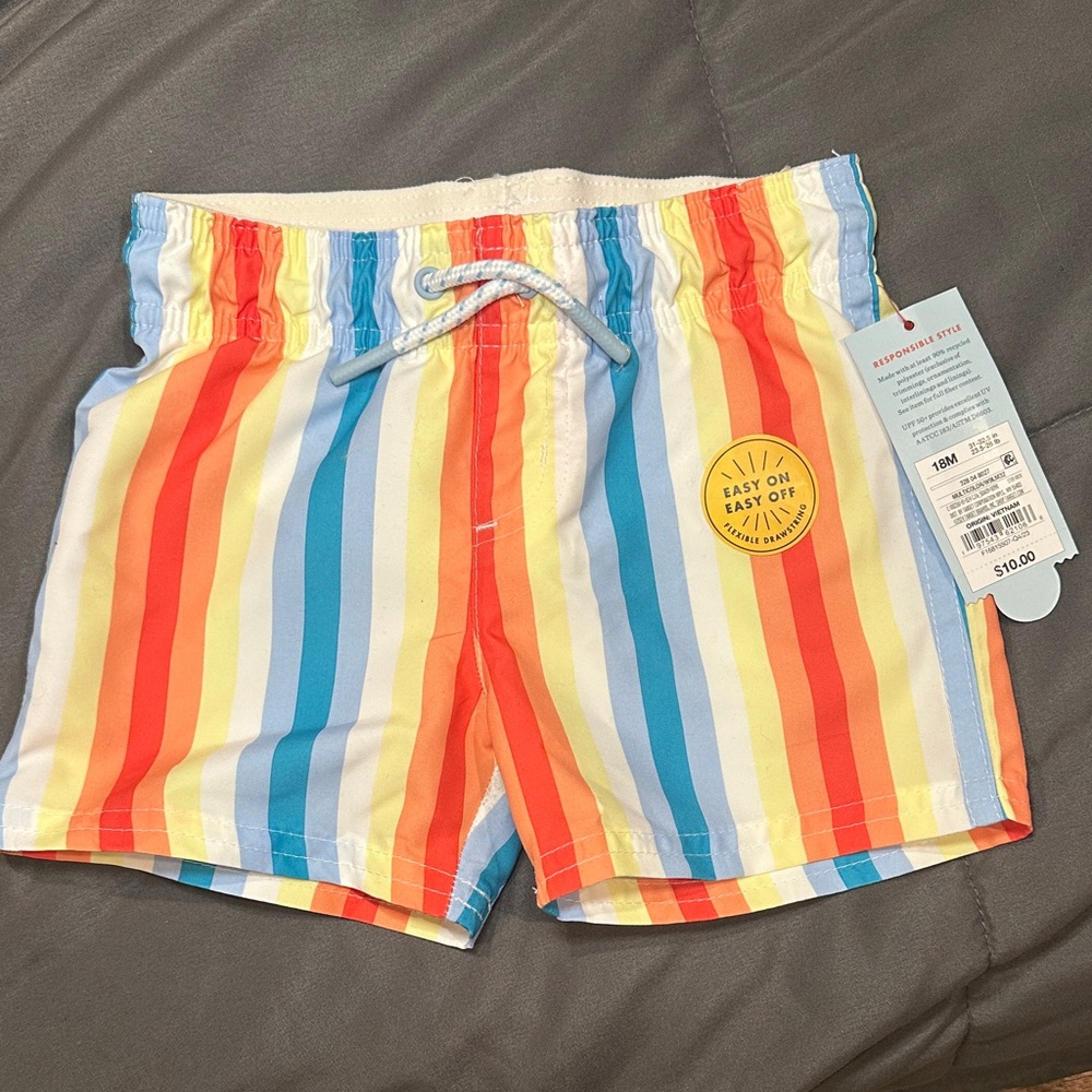 Cat & Jack Kids Swim Trunks - Red, Yellow, Blue Stripes